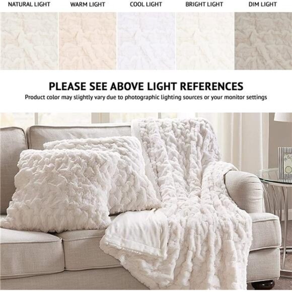 Comfort Spaces Ruched Faux Fur Plush 3 Piece Throw Blanket Set - Picture 6 of 7